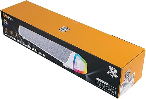 Vista 10 de SOULION R30 Plus - Altavoces Bluetooth para computadora de escritorio, 6 modos de luces LED con botón de control todo en uno, barra de sonido Blanco
