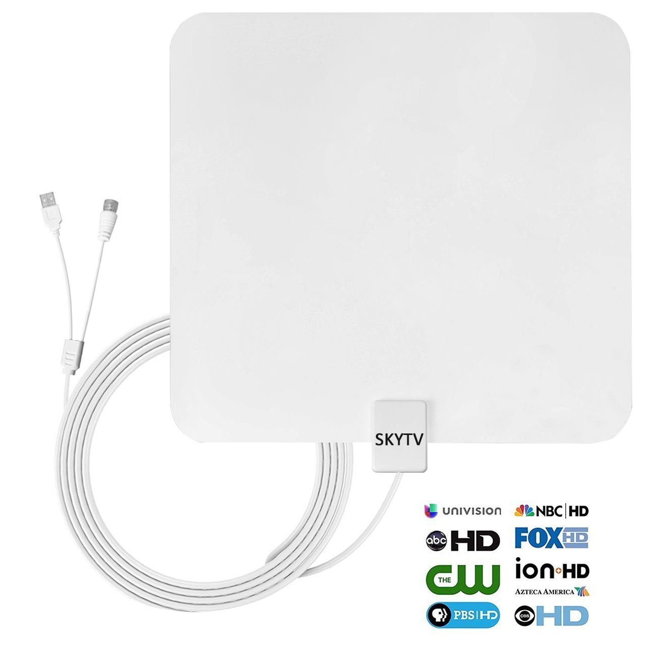 HDTV antenna-50 Mile Digtial TV Antennas with Built-in Amplifier and 13.2ft Long Copper coaxial Cable(White)