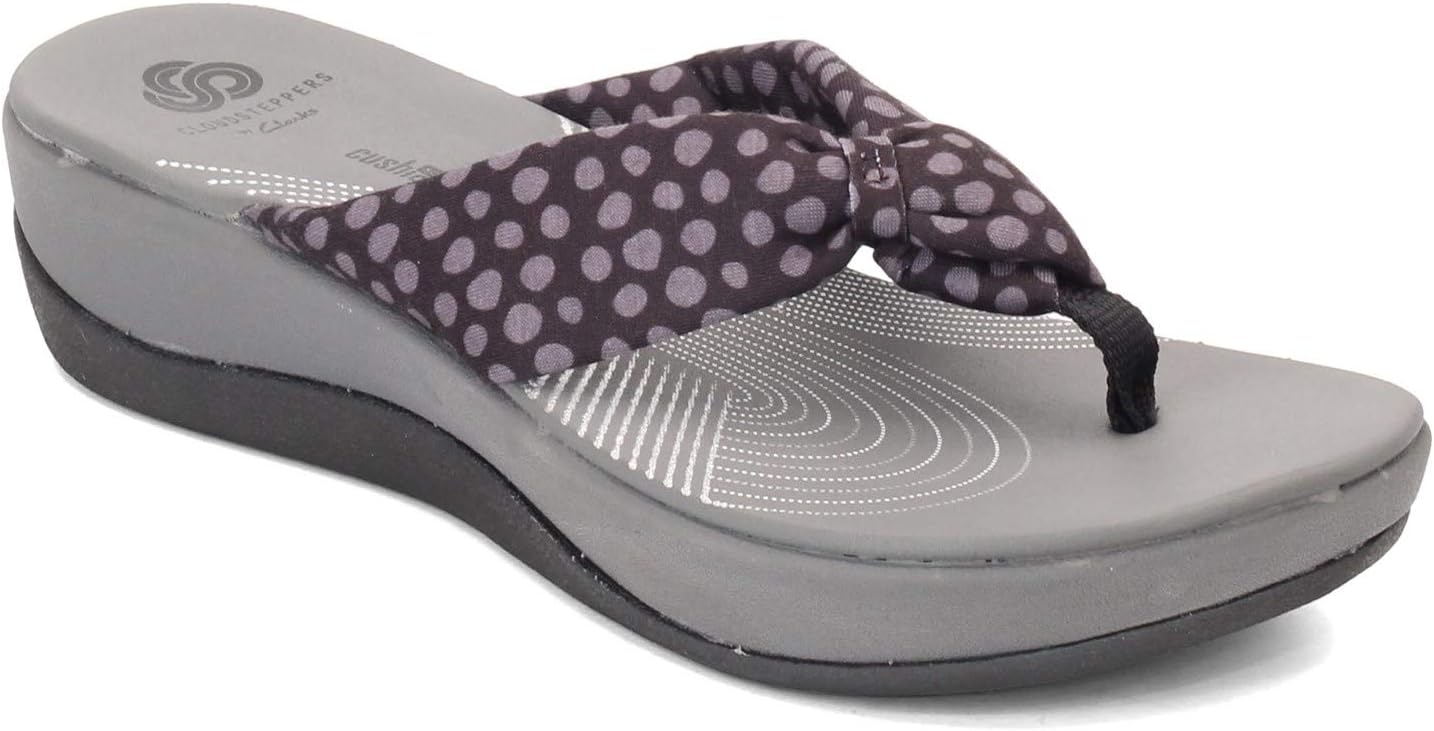 Clarks Women's Arla Glison Flip-Flop 5 Black Textile Grey Dots