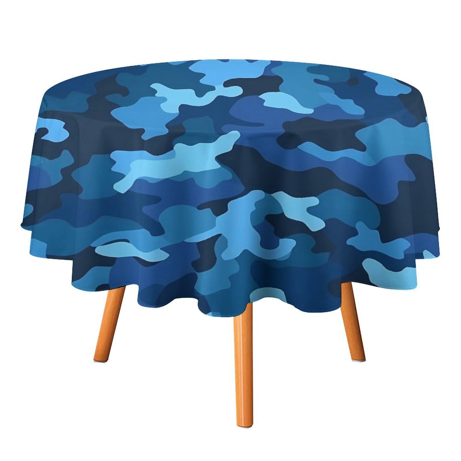 Nappe ronde imperméable bleu à motif 127x127 cm pour table de salle à manger