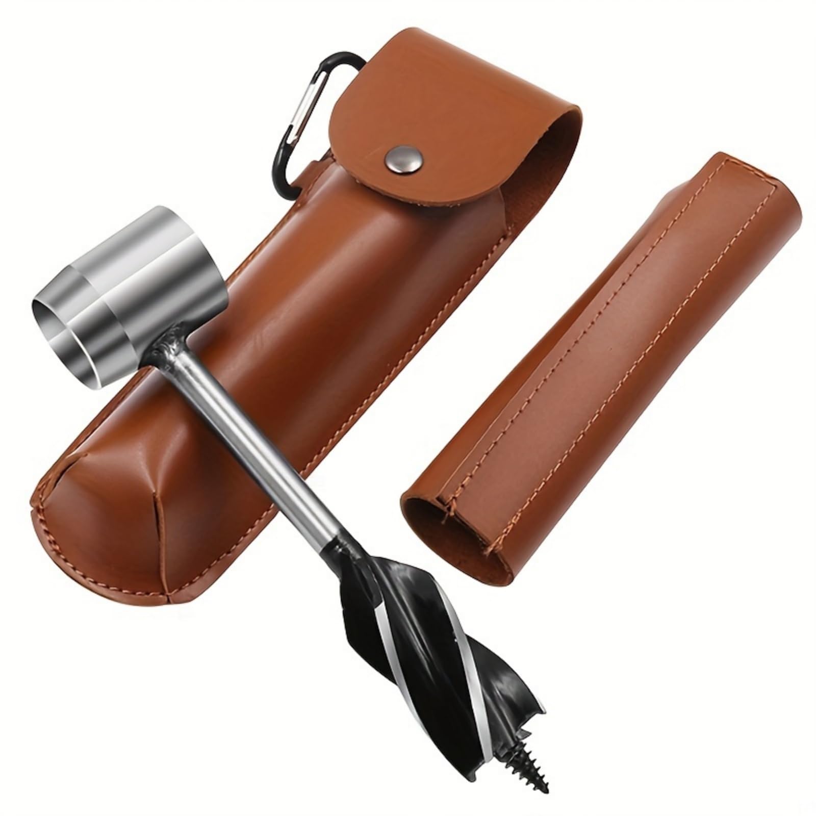Bushcraft Gear - Llave de taladro manual para colonos de supervivencia, con clavija de taladro de madera de ojo escocés de pedernal y herramienta manual para hacer agujeros con funda de cuero, color