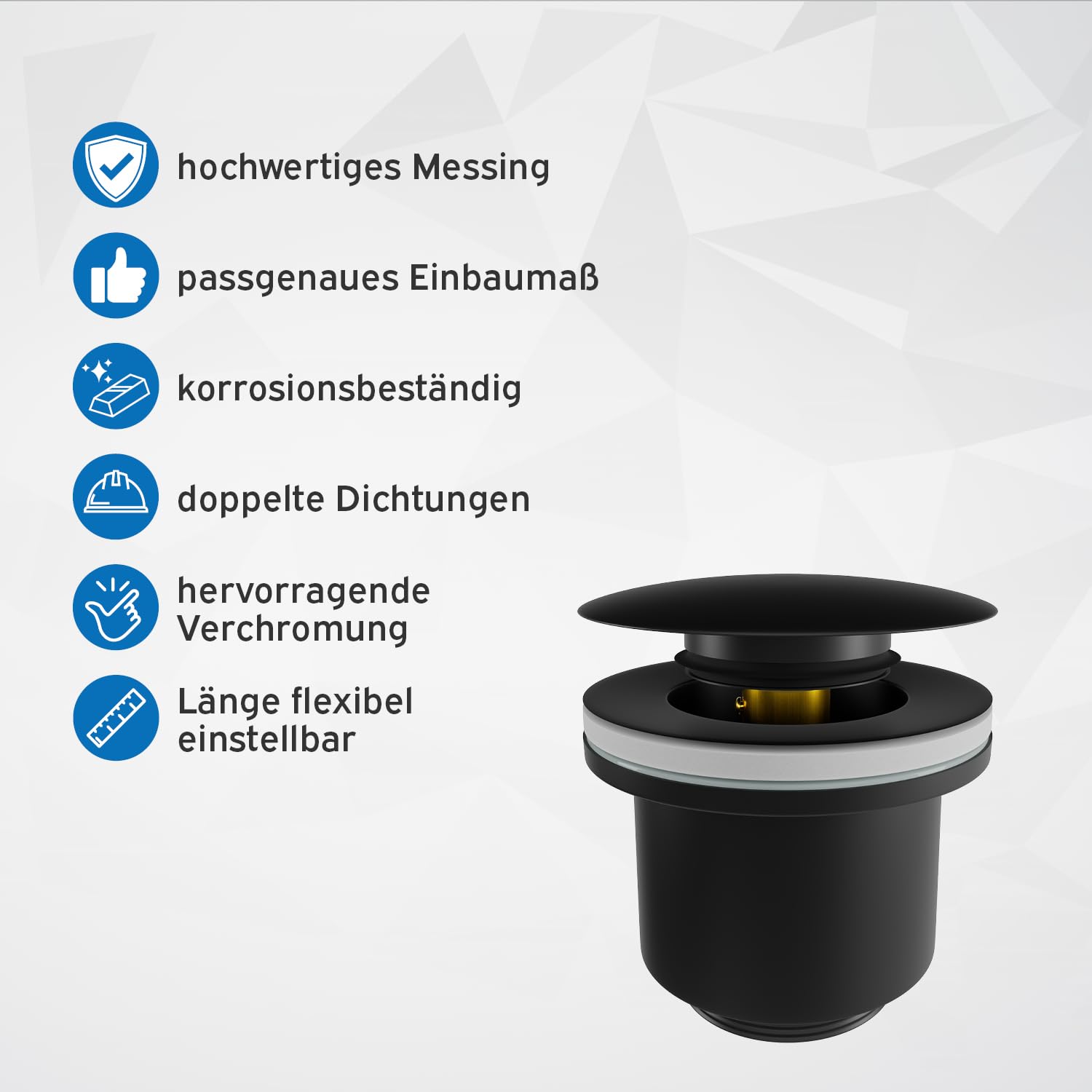 kör4u Juego de sifón de 1 1/4" x 32 mm, válvula emergente y 2 válvulas angulares, válvula de desagüe con juntas, para lavabo, color negro