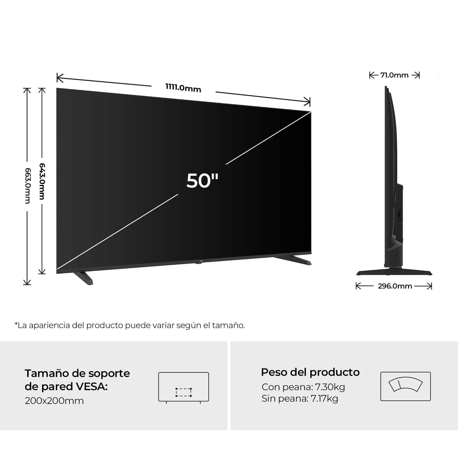 Haier K85 4K UHD 50" H50K85GUX, Smart TV con Google TV, Chromecast, Dolby Audio, HDR10, MEMC, AI Picture Quality, Bluetooth 5.1, Gaming Accelerator 120Hz, USB 2.0 x 2, DBX TV, HDMI 2.1 x 4 [2026]