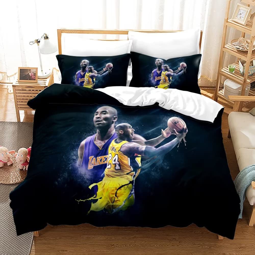 Enfunt-Home Estrellas del Baloncesto Kobe Juego de Funda Nórdica 135X200cm (Cama de 90) Funda de Edredón de Microfibra Suave con 2 Fundas de Almohada 50x75