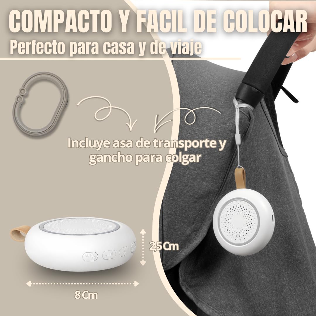 Ruido Blanco Bebé, Máquina Portátil con Música Relajante para Dormir, Luz Nocturna Regulable, Sonidos Calmantes, Temporizador, Recargable USB, Ideal para Cuna, Carrito y Viajes
