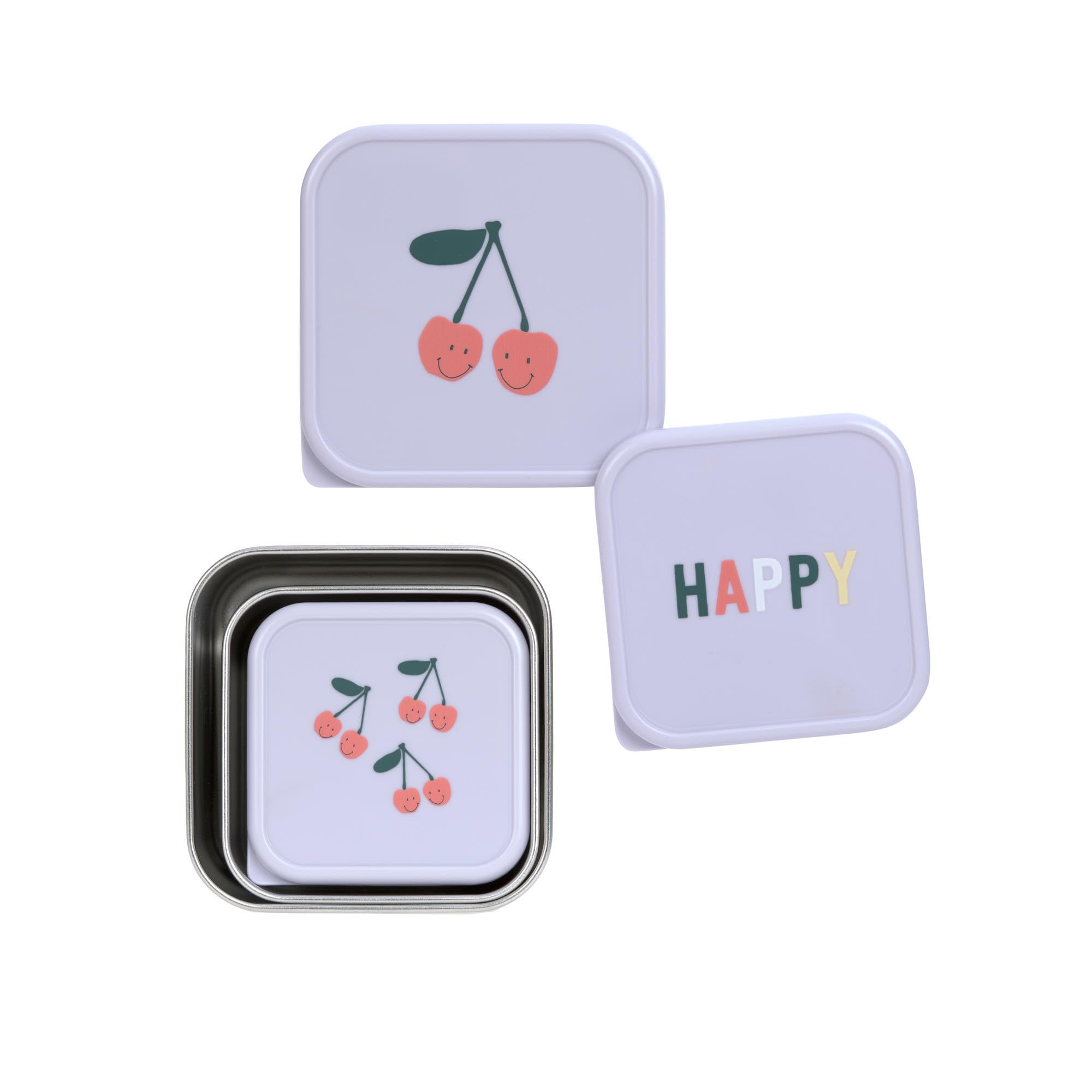 Lässig Scatola per bambini set 3 contenitori acciaio inox pranzo Snackbox Happy Fruits Cherry