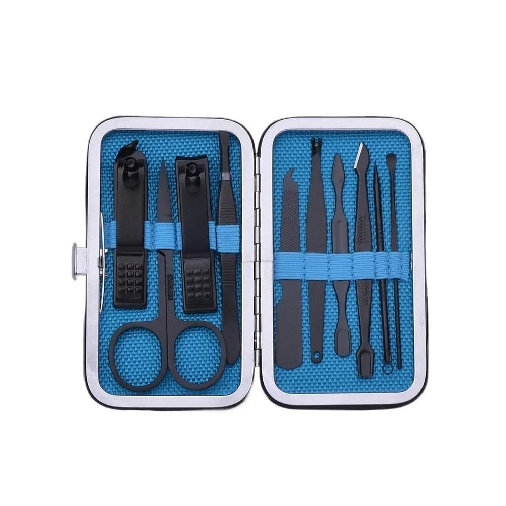 Kit de manicura de 10 Piezas, cortauñas de Acero Inoxidable, portátil, para el hogar, Herramienta para Recortar la Piel Muerta, Color Azul, Ideal para Viajes.