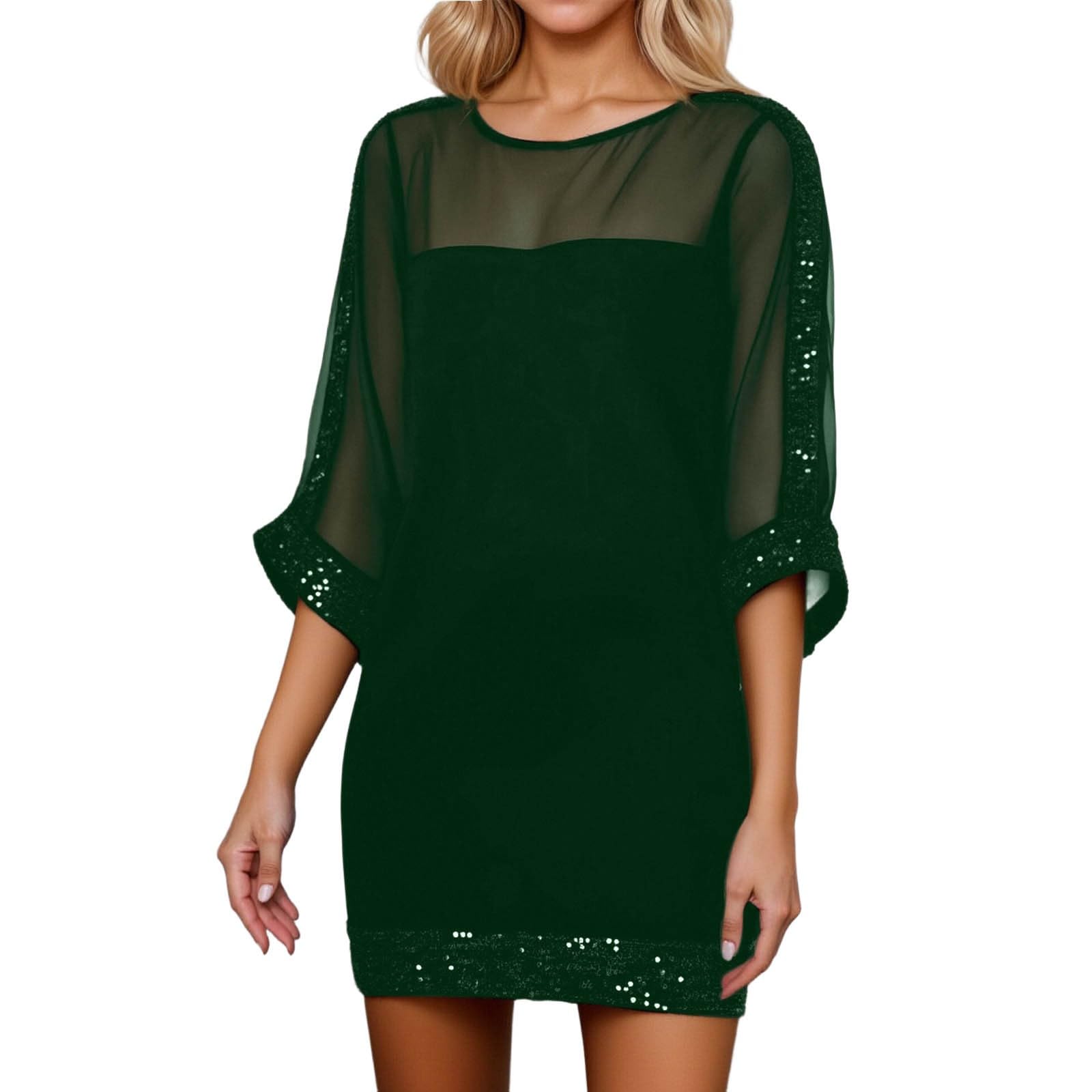 Robe résille sequins avec col rond et finitions patchwork style tendance