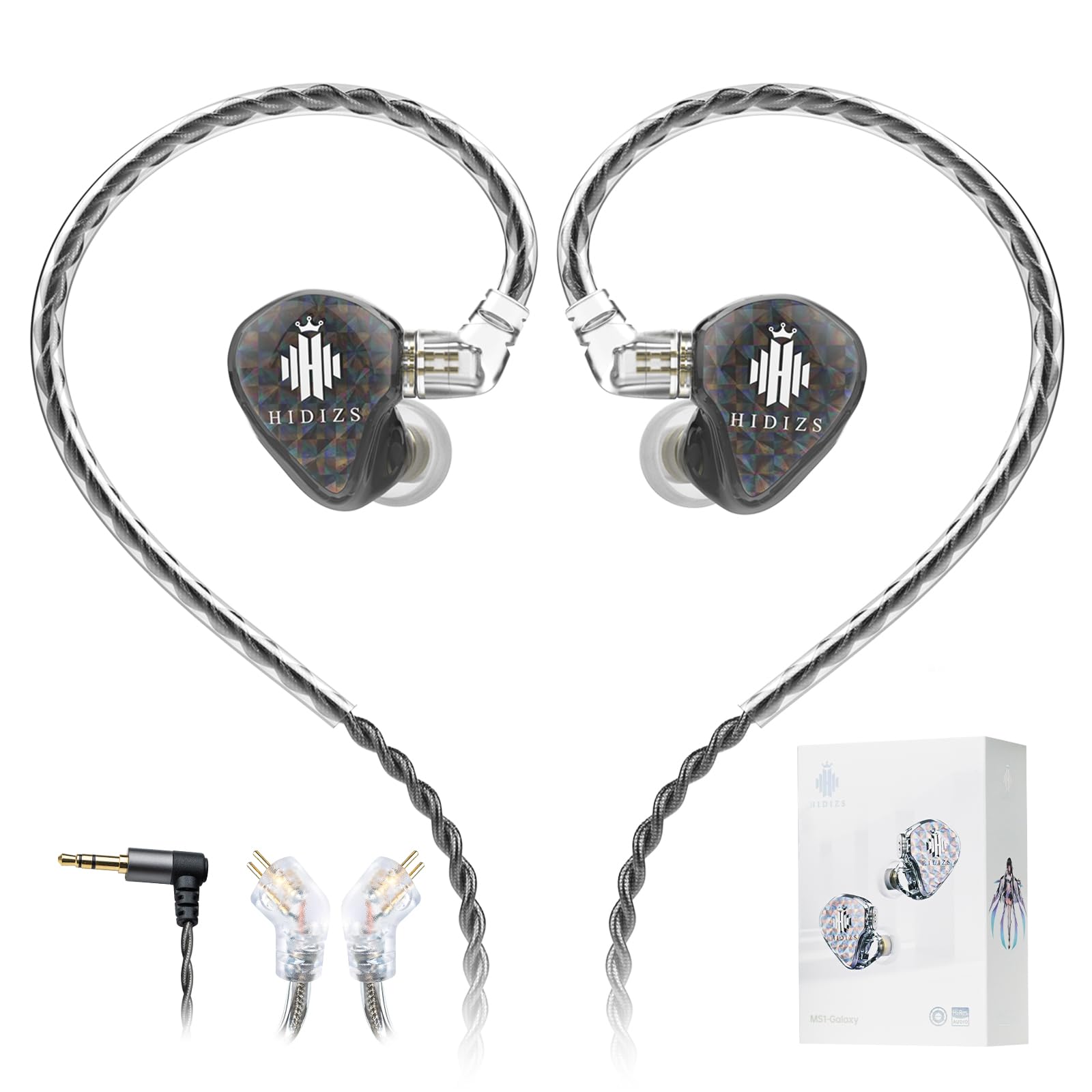 HidizsMS1 Galaxy IEM Gaming Earphones - Dual Magnetic Engine for Immersive Gaming Sound Wired Earbuds/Inline Mic/Detachable 2-Pin Cable, 3.5mm Plug