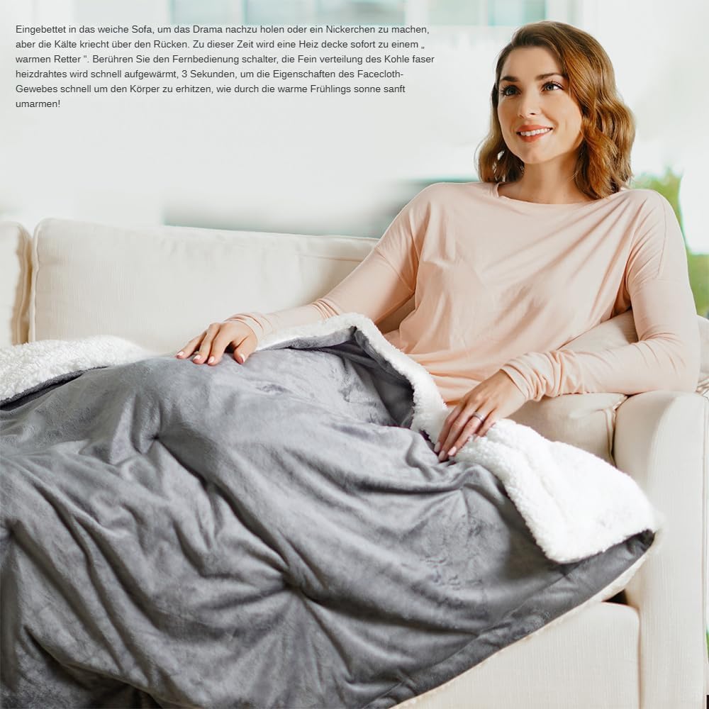 Coperta elettrica, coperta riscaldata in flanella con 9 livelli di riscaldamento e timer di spegnimento automatico da 5 ore, lavabile in lavatrice.