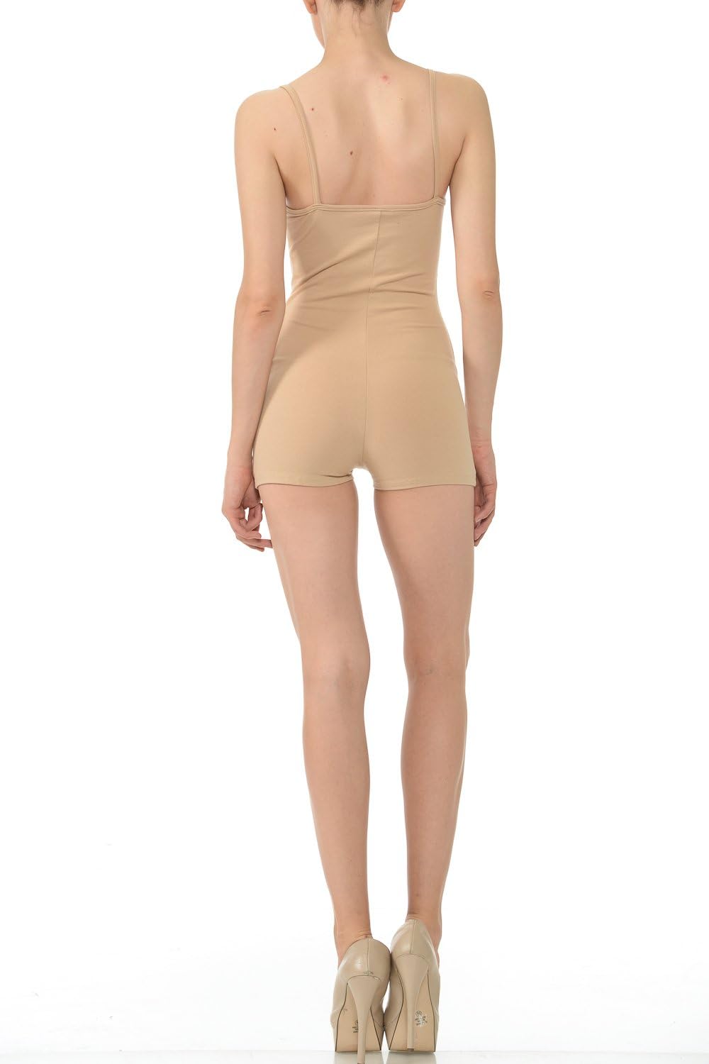 7Wins JJJ Women Catsuit Cotton Tank Spaghetti Strapped Short Yoga Bodysuit Jumpsuit