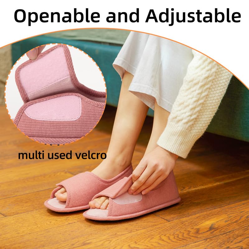WALKFUN Men’s & Women’s Diabetic Slippers with Open-Toe and Adjustable-Wrap design, Memory Foam, Extra-Wide Fit for Arthritis and Edema4