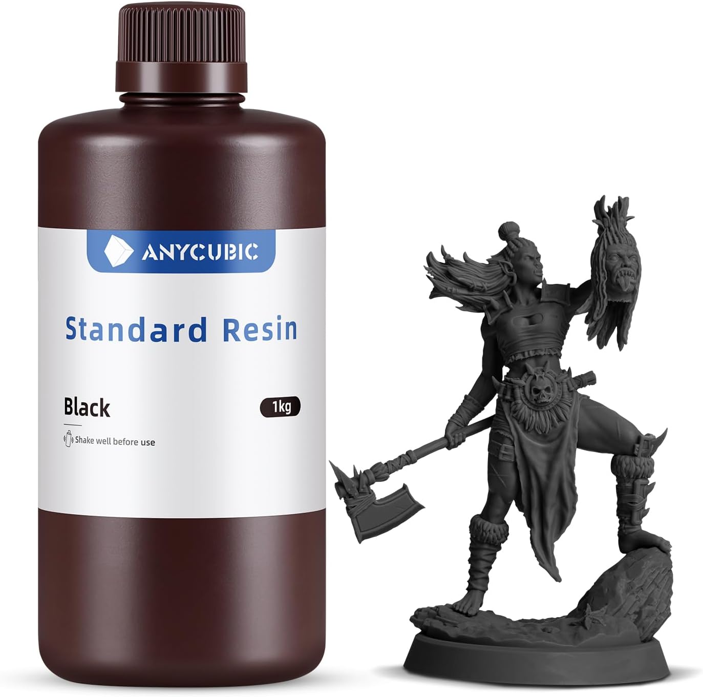 ANYCUBIC 3D Printer Resin 1KG, Standard 405nm UV Fast Curing Photopolymer Resin with High Precision and Low Shrinkage for 8K/14K LCD Resin 3D Printer, Black