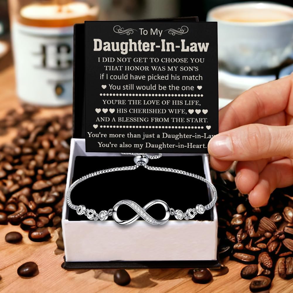 To My Beautiful Daughter In Law Bracelet From Mother-In-Law, Daughter In Law Birthday Gifts, Infinity Star Heart Bracelet For Her With Heartfelt Message Card & Elegant Box, Bonus Daughters Bracelets - Image 2