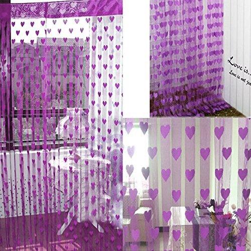 PINDIABeautiful Heart String Thread Mordern 2 Piece Polyester Window Door Home Decor Curtain - 6ft, Mauve Purple