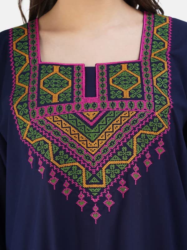 Image of Lissybissy Cotton Women Gown - Free Size with Side Pocket | Embroidery Full Sleeve Sleepwear | Loose Fit, Breathable, Comfortable & Soft Fabric Night Dress | Ideal for Gifting
