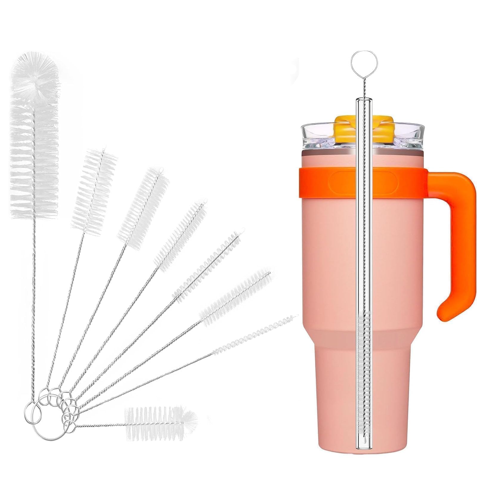 Straw Cleaner Brush 8 Pcs Nylon Cleaning Brushes Set Reusable Straw Brush for Stanley Straws Drinking Straws Cleaner Brush for Baby Bottles Straws Keyboards Funnel Teapot Nozzle Cleaner