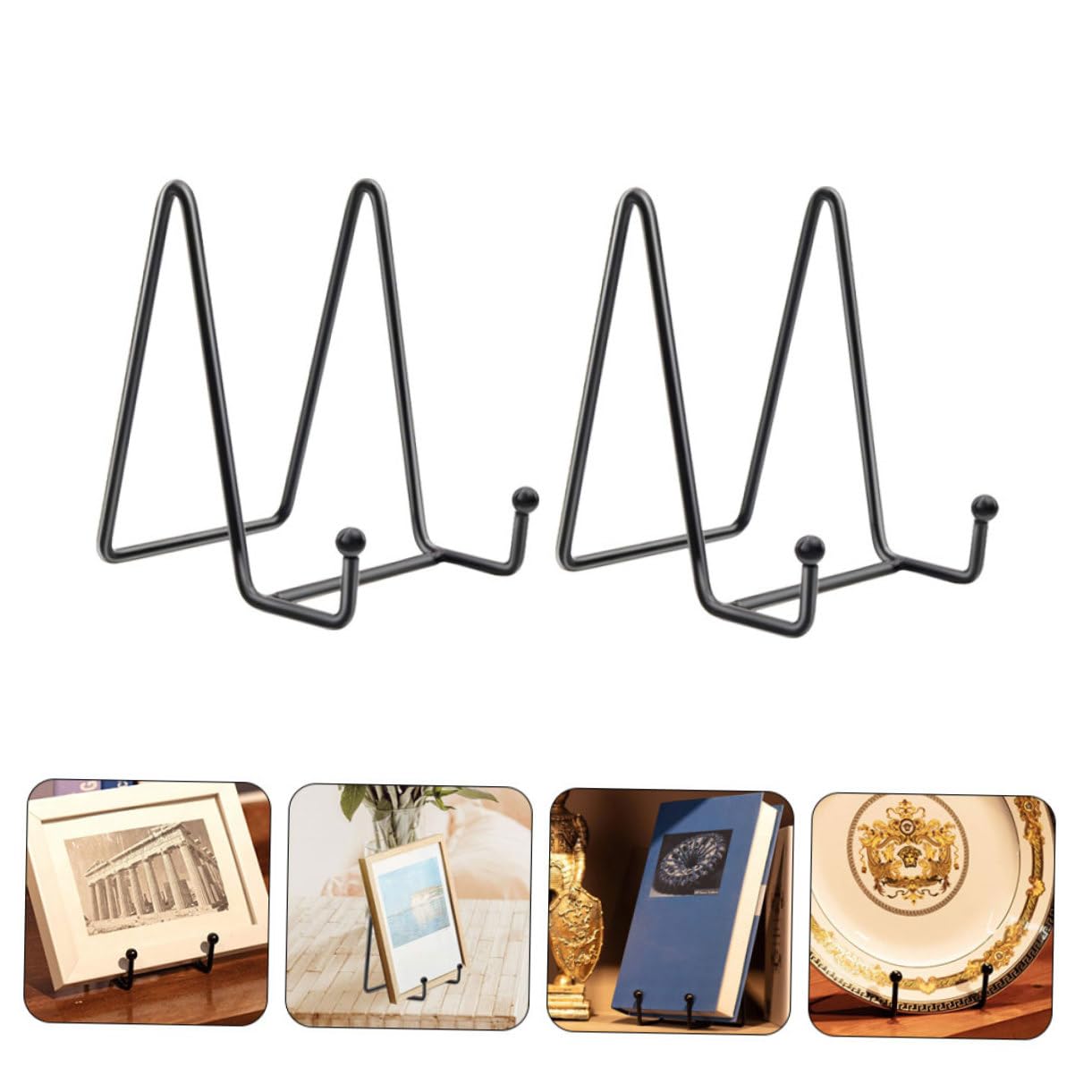 HOMOCONO 4pcs Iron Plate Display Stands Elegant Photo Holder for Home Decor Office Desk and Commercial Use Vertical Stand for Pictures Books and Art
