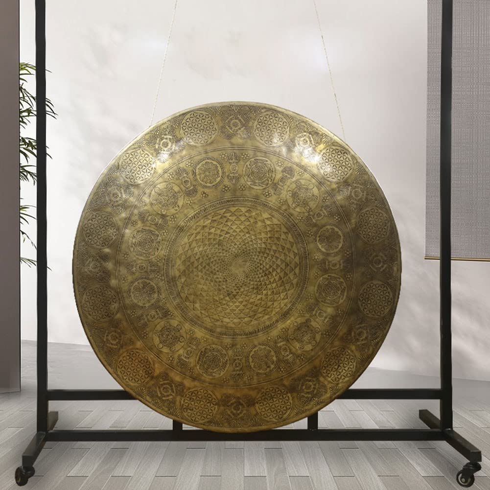 Gong Tibetano Tibetano percussioni Strumento Musicale Big Causeway Copper Sound Relax of Meditation Music Music Snaping Six Characters Mantra Planet Causeway(Color:B,Size:60cm)