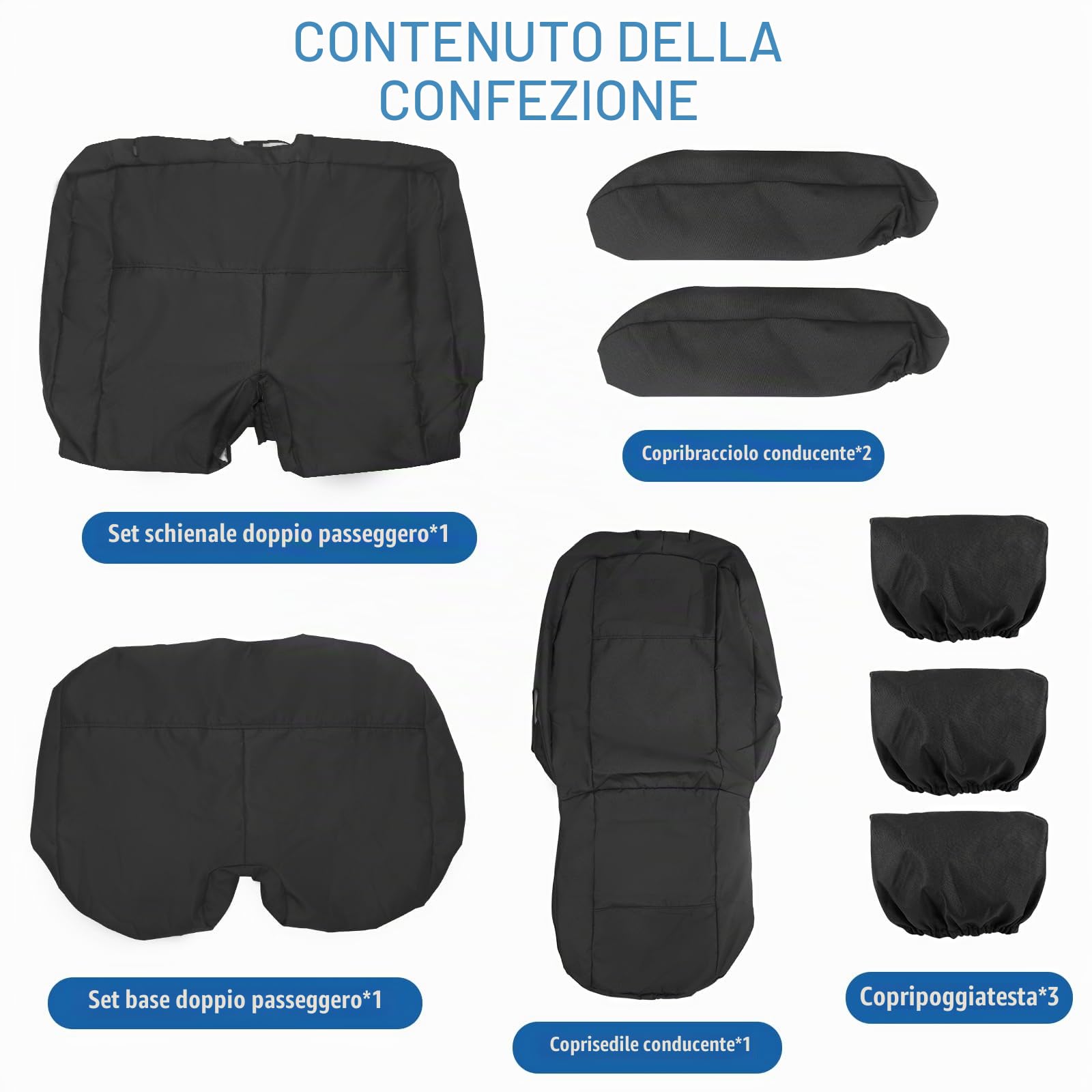 6 Pezzi Coprisedili Auto Personalizzato per VW Transporter T5 T6 2015-2022, 3 Sedili Neri Coprisedili Impermeabili Protezione per Sedili Auto, Set Copri-sedile per Anteriori e Posteriori