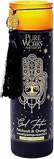 LivuX Manifestationskerze Good Fortune 80 Std. – Glas mit Quaste, 20x5,5 cm, handgegossen, Soja- & Palmwachs, ätherische Öle, Patchouli & Orange Duft, Glückskerze & spirituelle Ritualkerze 300g 1258