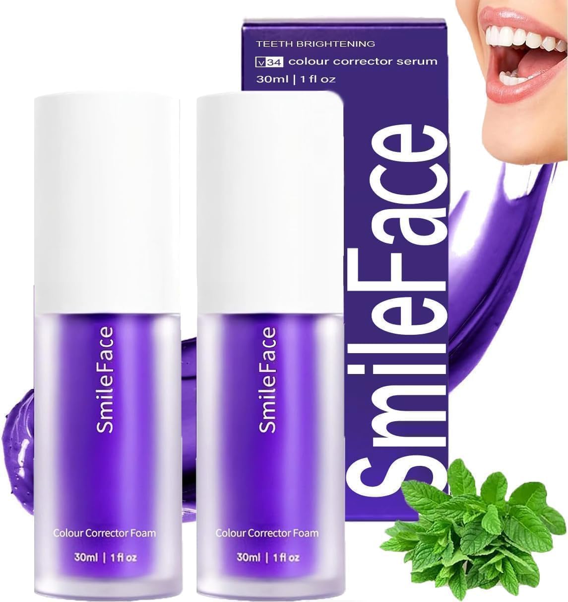 V34 Correzione del Colore, 2PCS Pasta Dentifricia Sbiancante Viola, Rimozione delle Macchie, Booster per Sbiancamento dei Denti, Pasta Dentifricia Viola per Denti Bianchi, Pasta Dentifricia