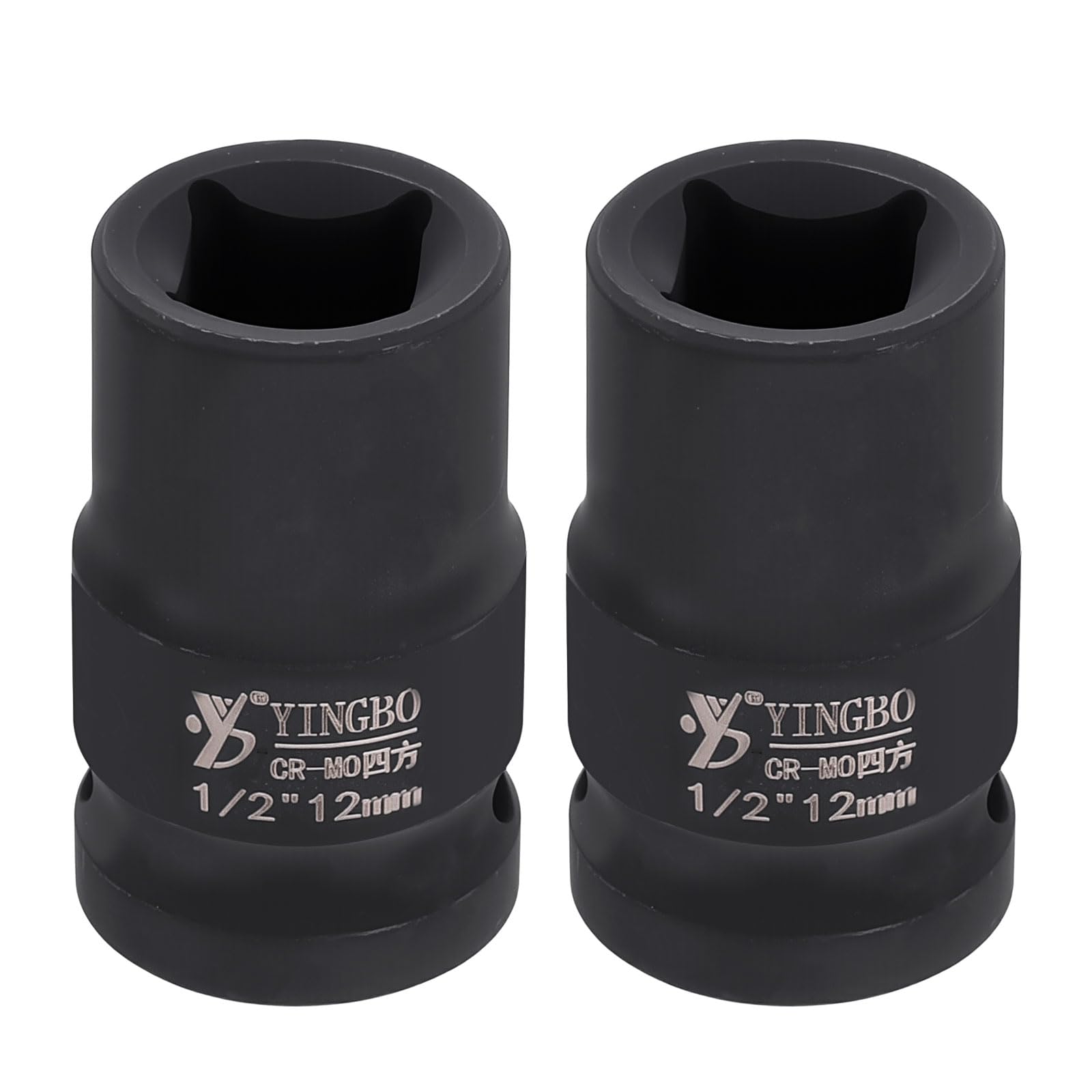 sourcing map 2pcs 4 Point Square Socket 1/2" Drive 12mm Metric Square Impact Socket 1.6" (40mm) Long 40CR Steel Phosphating Standard Wheel Sleeve Tool for Auto Repair Mechanical Home Use โ image 1