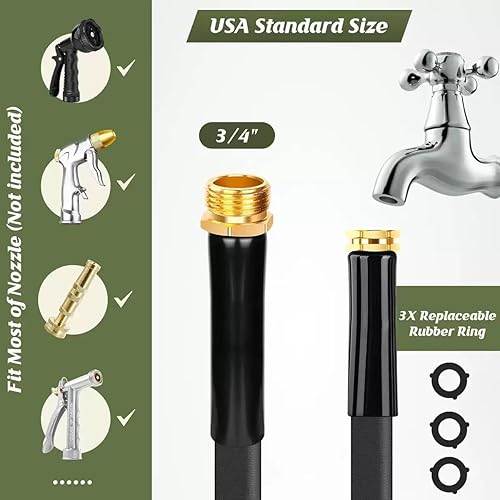 Miniatura 7 de Manguera de jardín de 50 pies, no expandible, ligera y flexible, manguera de agua negra con boquilla rociadora de 8 funciones, accesorios de latón a