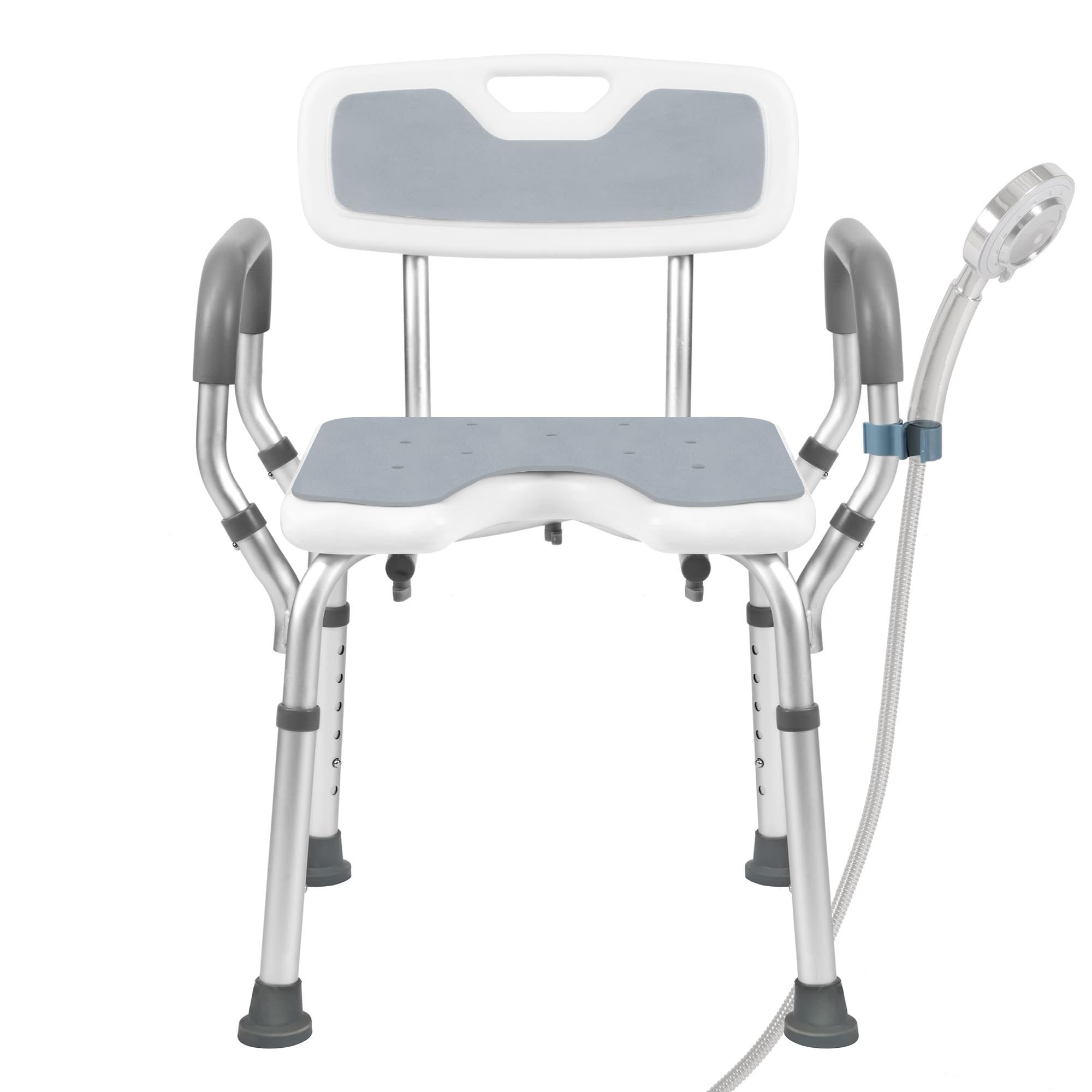 Siège de douche robuste de 53 cm avec découpe hygiénique et dossier