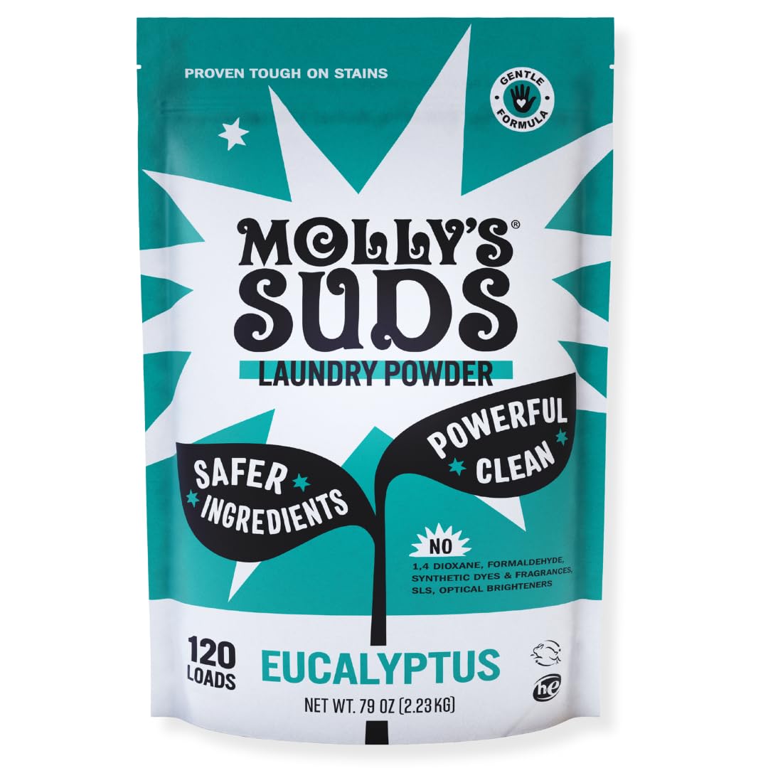 Molly's Suds Original Laundry Detergent Powder | Clean Laundry Detergent Powder for Sensitive Skin | Simple, Effective Ingredients, Stain Fighting | 120 Load (Eucalyptus)