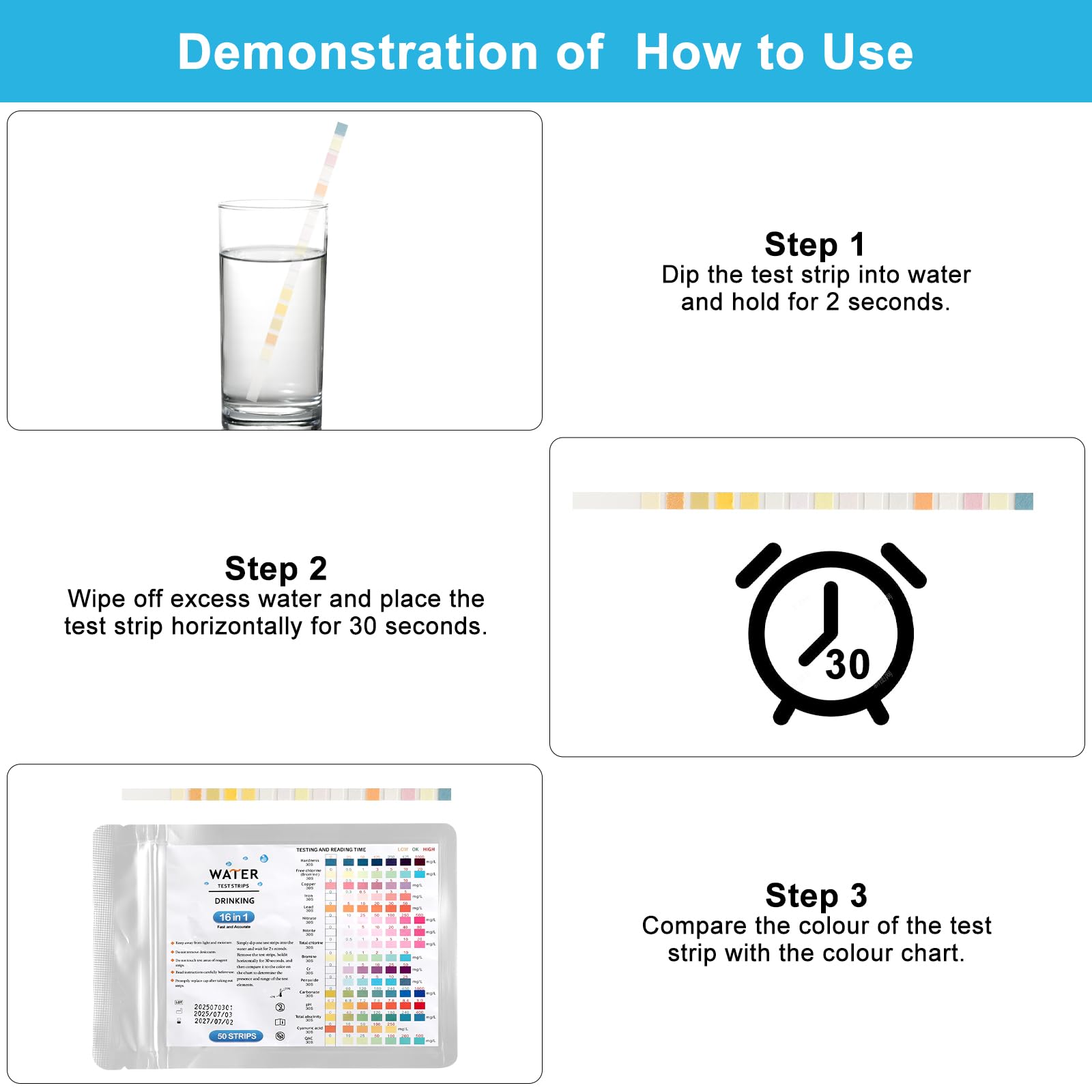 50 Pezzi Tester D'Acqua Potabile 16 In 1,Test Durezza - Foto 6