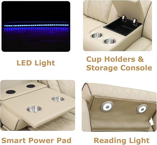Miniatura 5 de Juego de sofá reclinable eléctrico con mesa desplegable, sofá seccional reclinable de cuero de 3 piezas, sillones seccionales, juegos de muebles de