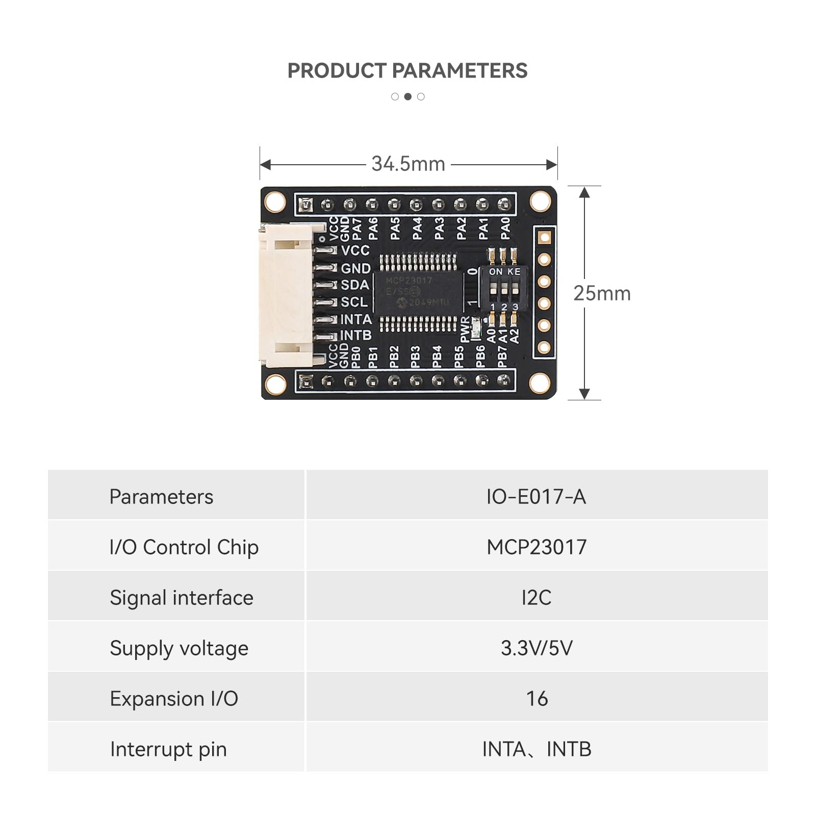 MCP23017 Modulo di espansione I/O - 16 pin GPIO, interfaccia I2C, interruttore DIP integrato a 3 cifre, compatibile con Raspberry Pi, Arduino, STM32 (3,3 V/5 V)