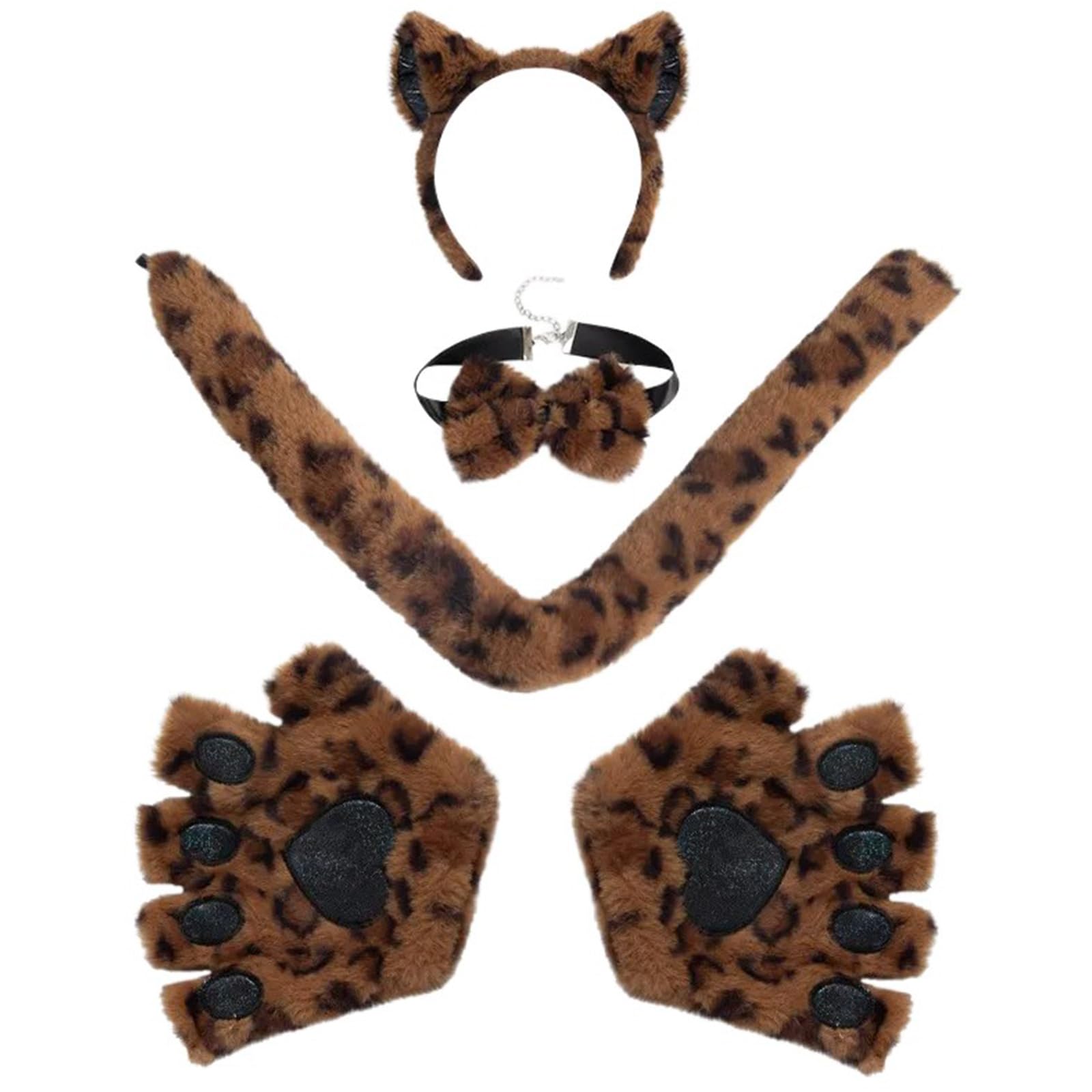 Maxtonser Furs Cats Foxes Ear Headbands with Tail Cats Tail,Foxes Cats Ear Cats Paw Glove Tail Bowtie Halloween Cosplays Costumes