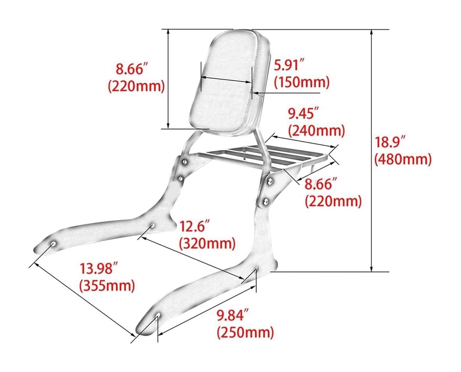 Trasero para Motocicleta para Yamaha XVS 1300 XVS1300 A para Medianoche para VStar 2007-2015 Respaldo Rejilla Trasera Pasajero Portaequipajes Portaequipajes Moto(Cromo)