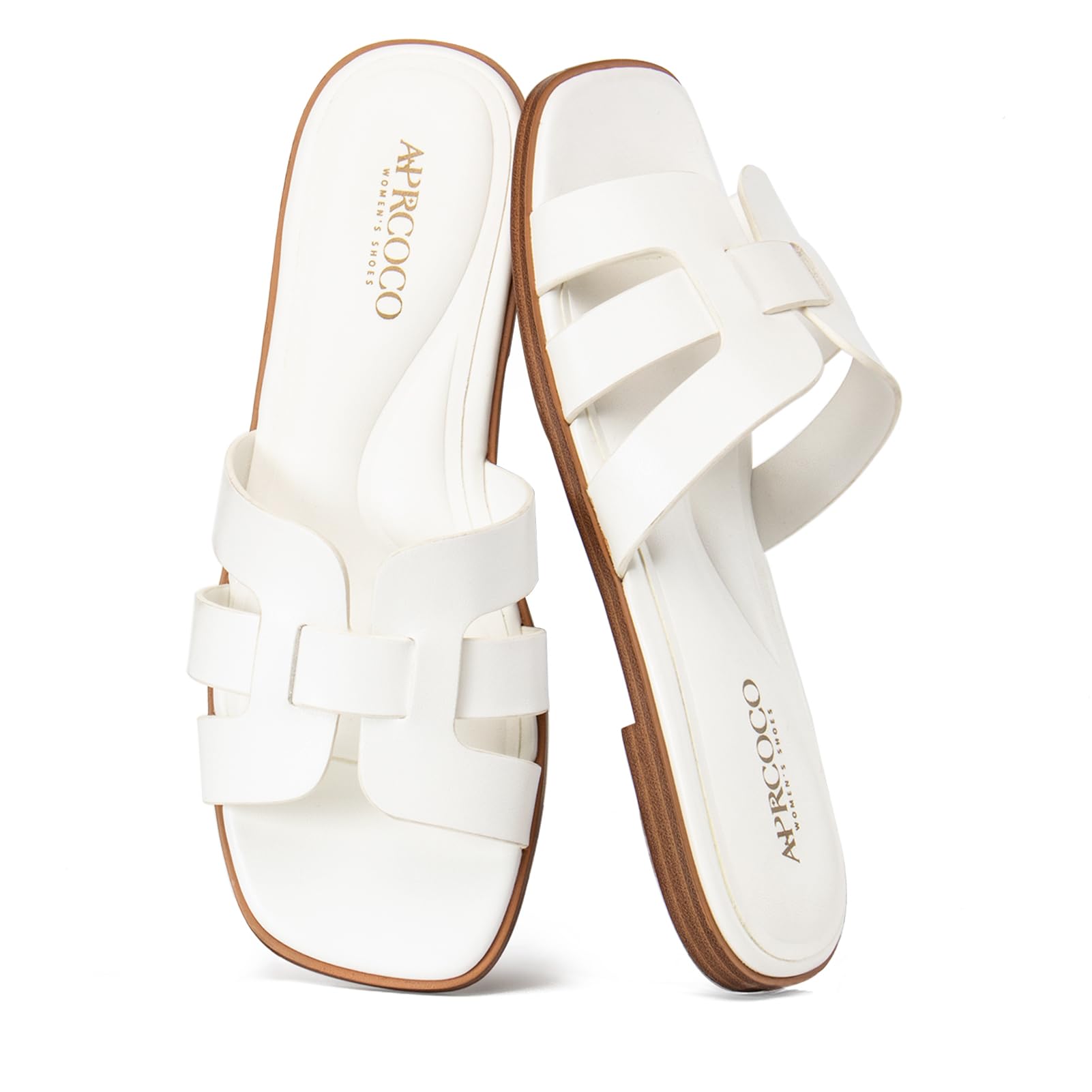 AprCoco Women's Flat Sandals Casual Slip On Cross Band Sandals for Women Summer Dressy Slide Beach Sandal