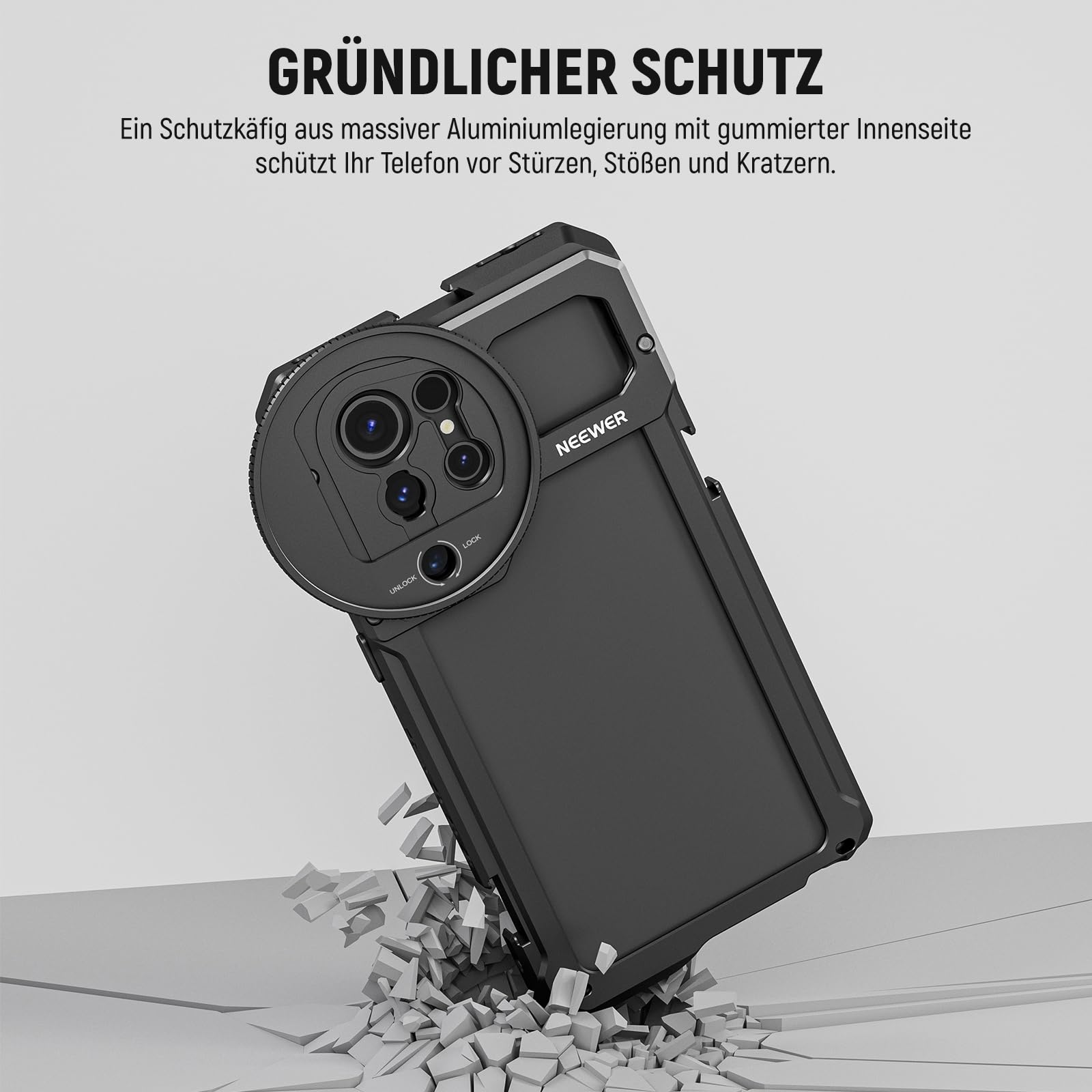 NEEWER S23 Ultra Phone Käfig Cage Video Rig Kit kompatibel mit Samsung S23 Ultra mit Zwei seitlichen Griffen, 67mm Objektivfilter Gewindeadapter, Ganzmetall Handy Stabilisator für Filmen, PA021
