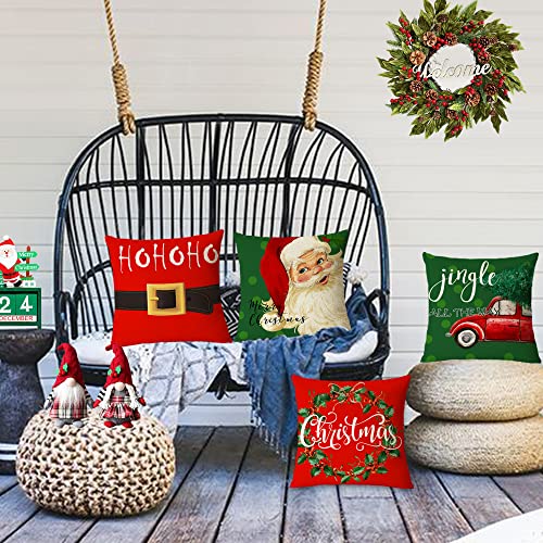 Yeeju Set Of 4 Christmas Pillow Covers 24X24 Inch Merry Christmas Pillow Cases Christmas Santa Car Throw Pillow Covers Red Green Xmas Holiday Pillow Covers Outdoor Couch Sofa Cushion Covers(24) #TOP6