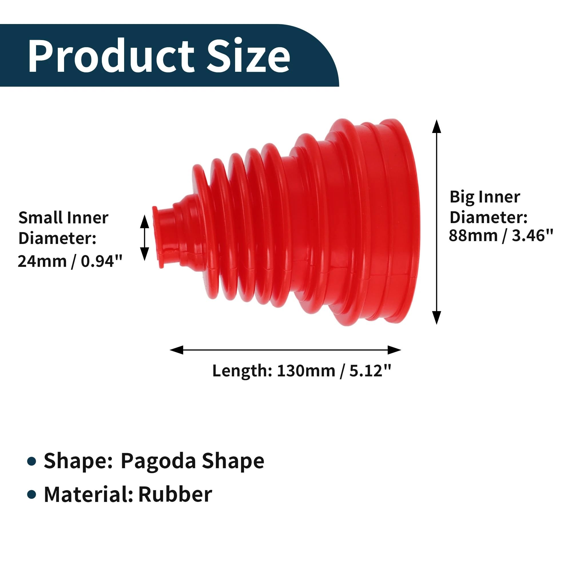 Split Constant Velocity 1 jeu de soufflets de cardan en caoutchouc rouge de forme pagode, hauteur 5,12 pouces.