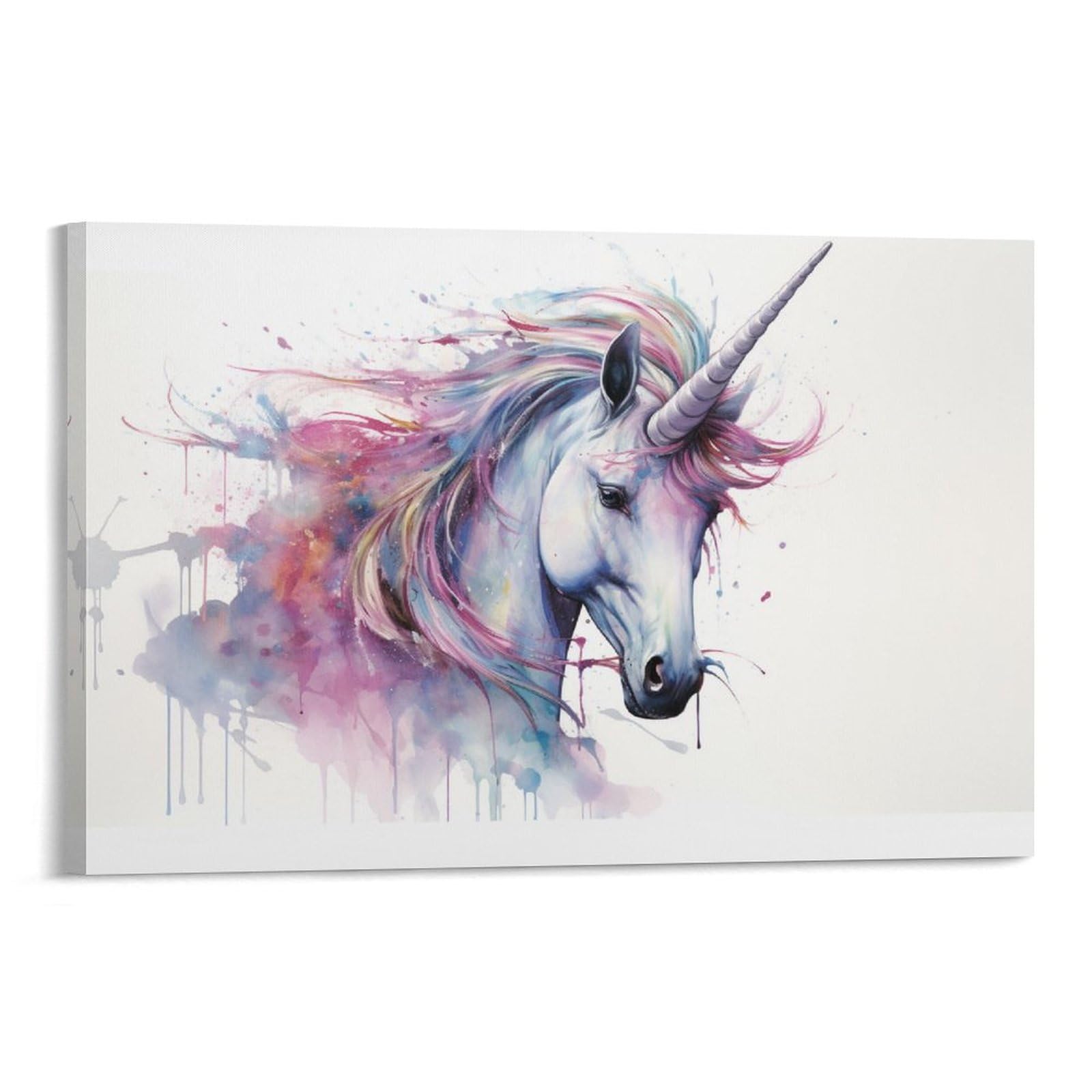 AYAROS Beautiful Unicorn Canvas Wall Art for Bedroom Retro Pink Abstract Animal Watercolor Wall Decor Poster for Room Aesthetic Framed 16x24 inch