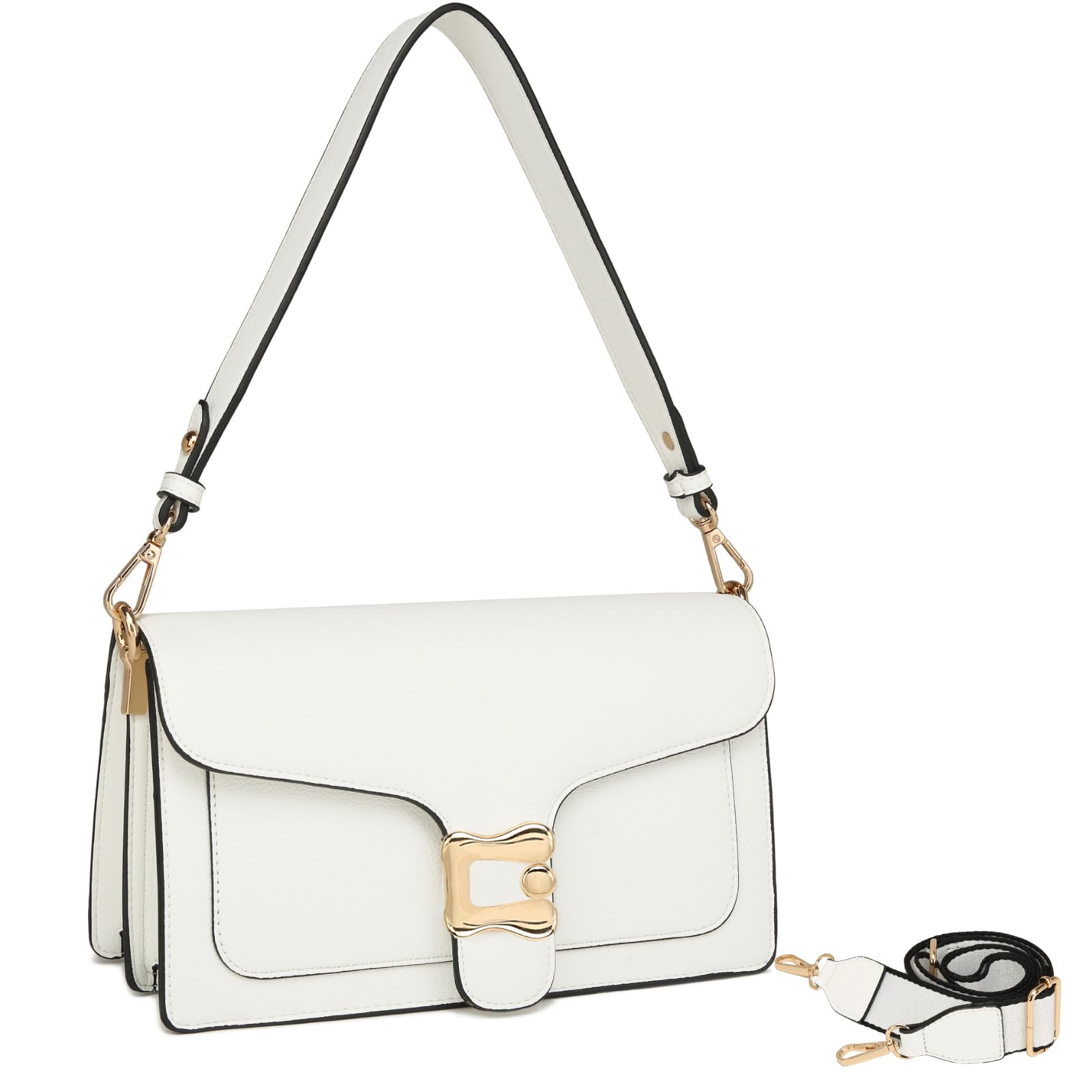 Travistar Umhängetasche Damen Kleine Handtasche Damen PU Leder Crossbody Bag Damen Schultertasche Abendtasche Kupplung mit 2 Abnehmbar Breiter Gurt Kreditkartenfächer Weiß