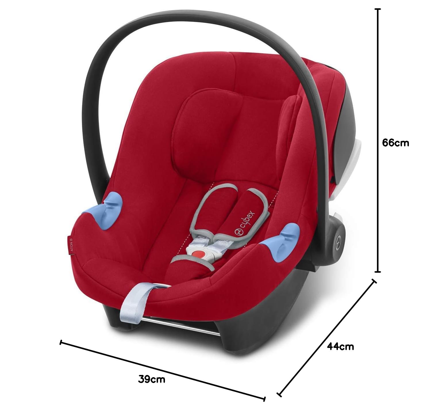 CYBEX Silver Babyschale Aton B i-Size, Inkl. Neugeboreneneinlage, Ab Geburt bis ca. 24 Monate, 45 bis 87 cm, Max. 13 kg, Für Autos mit und ohne ISOFIX, Dynamic Red