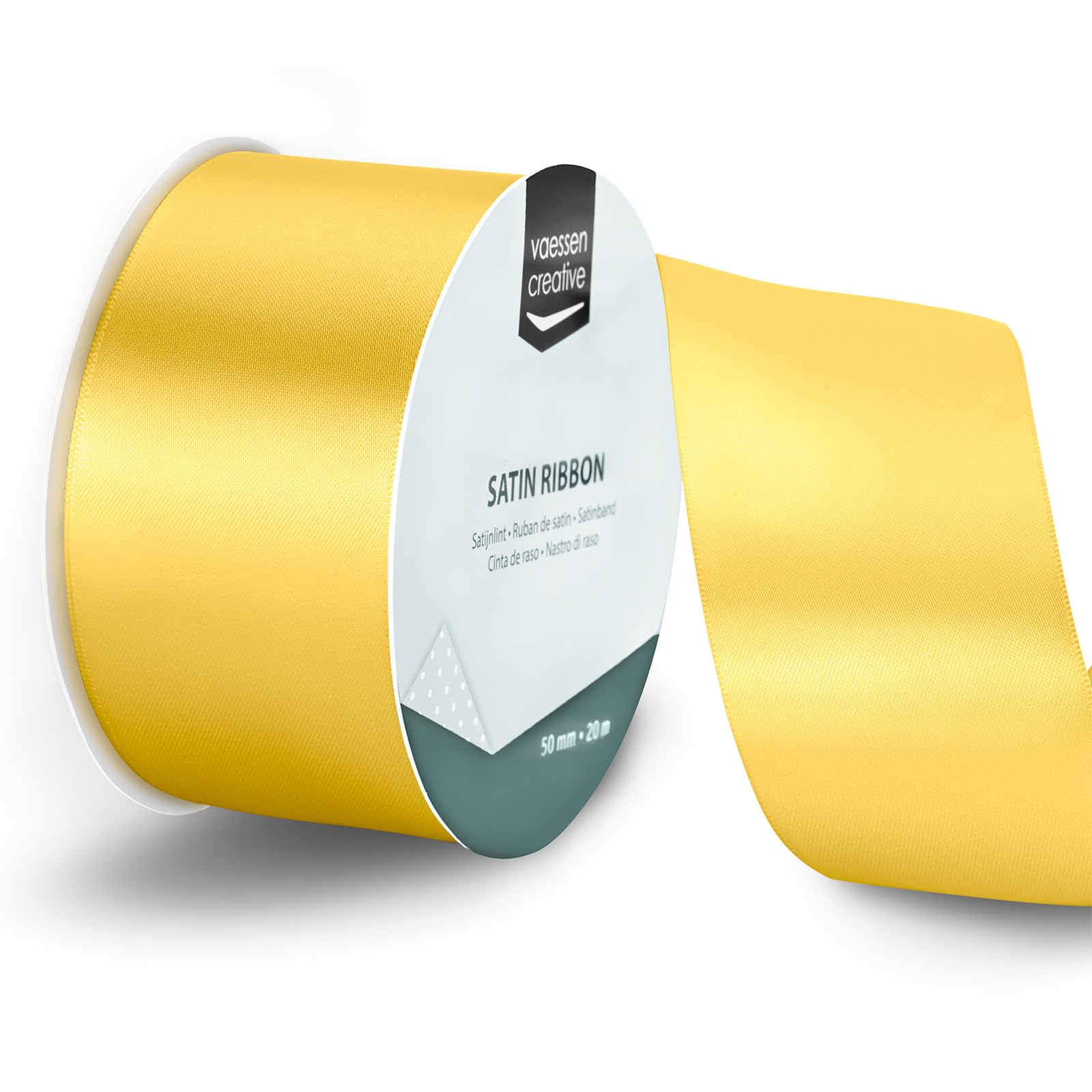 Vaessen Creative Satin Ribbon Yellow Gold - 65.6 ft x 2" - Thin Ribbon for Gift Wrapping and Crafting, 20m x 50mm