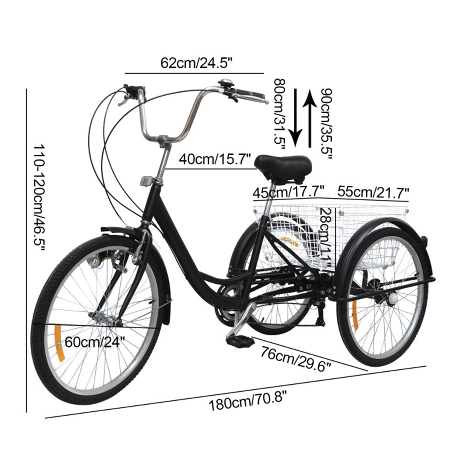 20Inch Adult Tricycle 3 Wheel Bike Single Speed Folding Bicycle Trike W/ Basket - Fixed Gear Frenzy
