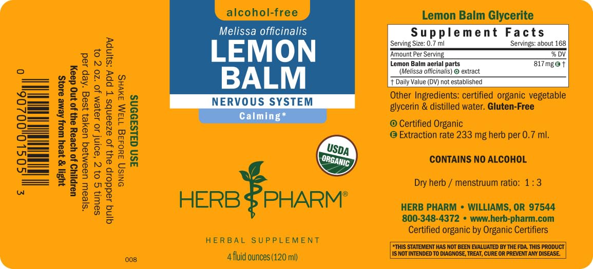 Herb Pharm Organic Lemon Balm Extract - Alcohol-Free Non-Bitter Calm Support for Nervous System & Overexcitement, Vegan, Lemon Balm Leaf Supplement 4oz | Up to 3 Months Supply — Amazon image 11