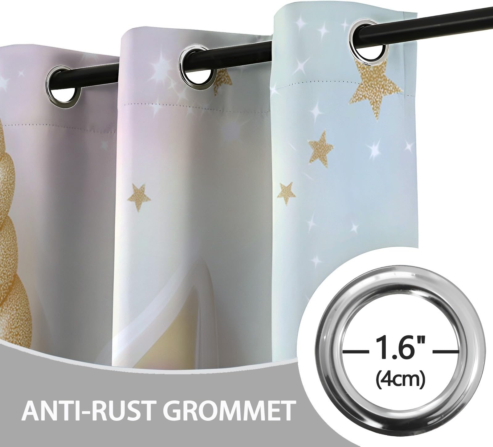 Générique Rideaux Occultants Enfant 3D Licorne 110 x 215 cm (L x H), Isolation Phonique à Œillets Fleur Étoile Magie Fantaisie, pour Chambre Garçon (2 Panneaux) Blanc