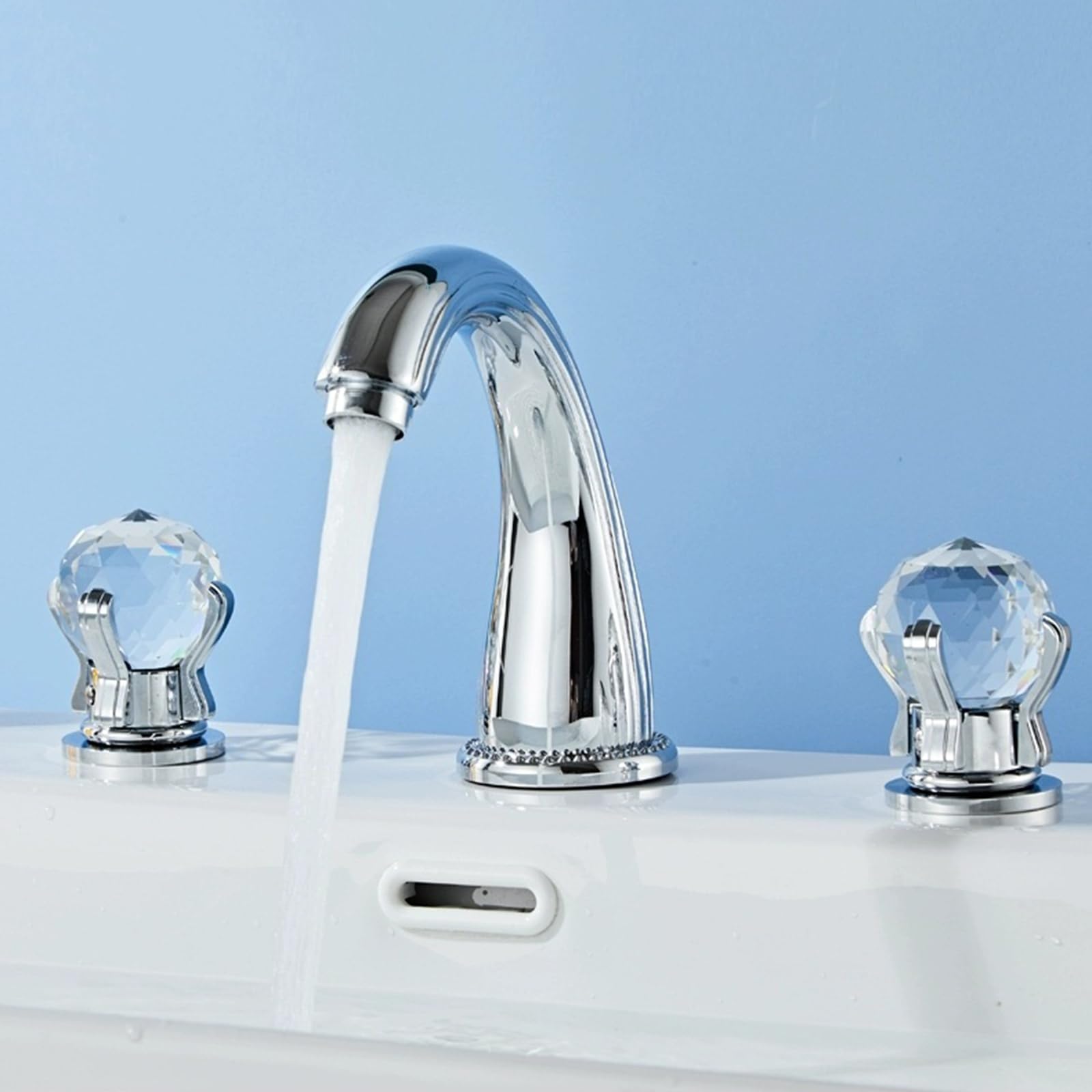 Robinet 3 Trous Lavabo Poignée Cristal Chaud et Froid Mitigeur Lavabo Salle de Bain Laiton Robinet Salle de Bain,chrome