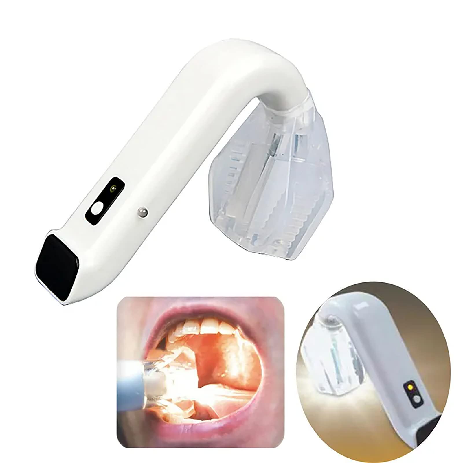 Esame Odontoiatrico Orale Leggero, Lampada per L’Esame Orale LED con Funzione Succhiante Saliva E USB, Luminosità Regolabile E 4 Testine in Silicone Modificabili, per L’Esame Dentario