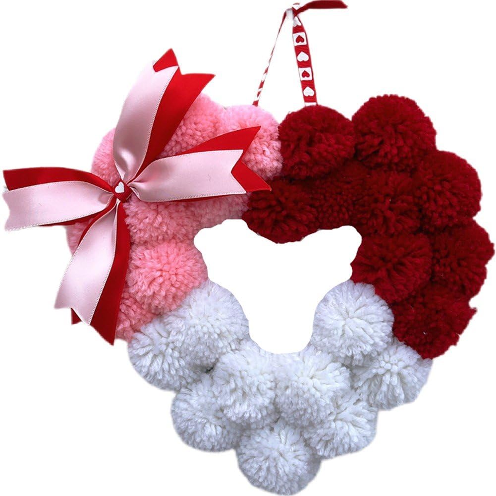 Couronne de boules en feutre Saint-Valentin en forme de cœur pour mur et fenêtre