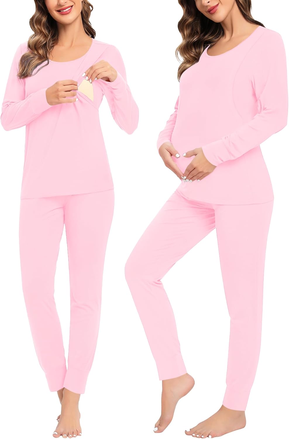 SWOMOG Women Maternity & Nursing Thermal Underwear Set Postpartum Pajamas Breastfeeding Long Sleeve Base Layer Pregnant Pjs